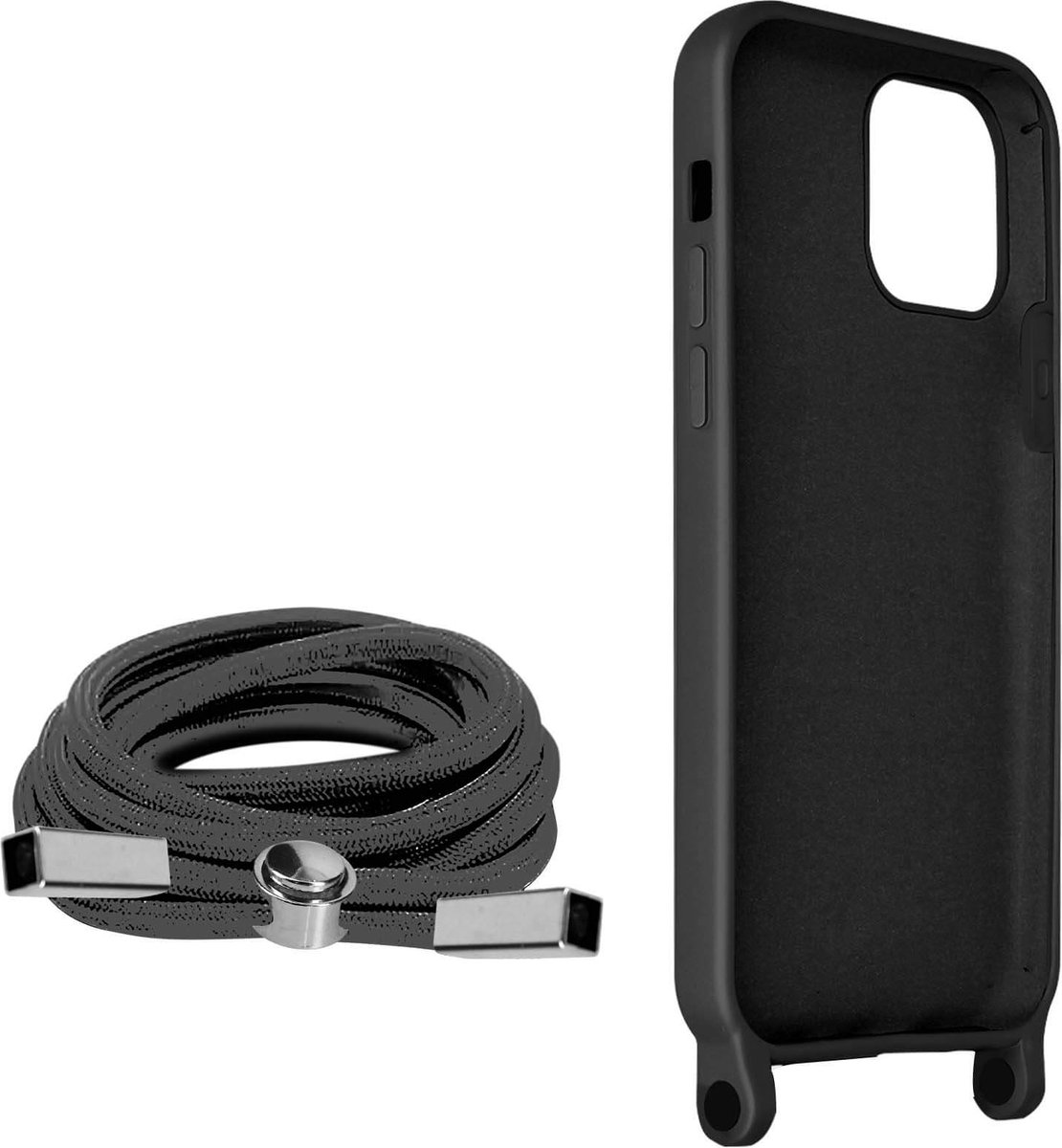 Geschikt voor Apple iPhone 12 Pro Max Koord Hoesje Semi-rigide Nekkoord 80cm Zwart