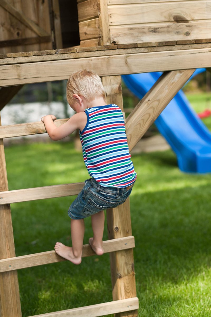 Houten Speeltoestel Maria (SwingKing) | Speeltoren met Glijbaan en Dubbele Schommel voor Buiten in de Tuin | FSC Hout - Glijbaan Blauw — afbeelding 7