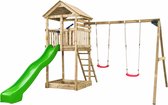 Houten Speeltoestel Daan (SwingKing) | Speeltoren met Glijbaan en Dubbele Schommel voor Buiten in de Tuin | FSC Hout - Glijbaan Appelgroen