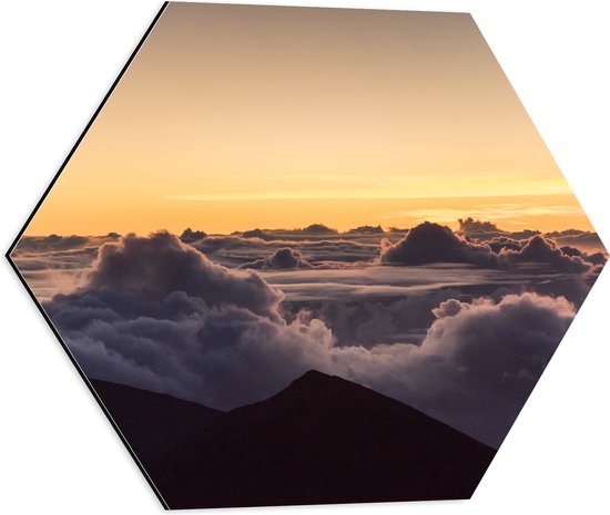 Dibond Hexagon - Bergen boven de Wolken - Hawaii - 50x43.5 cm Foto op Hexagon (Met Ophangsysteem)