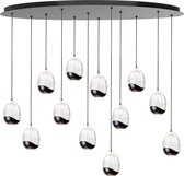 Sierlijke ovale eettafellamp Clear egg | 12 lichts | Ø 9,5 cm | glas / metaal | zwart / transparant | hanglamp | sfeervol / warm licht | modern / landelijk design