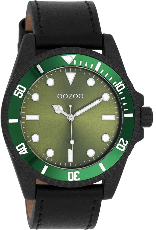 OOZOO Timepieces - Zwarte horloge met zwarte leren band - C11117