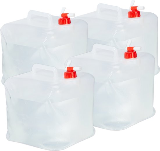 opvouwbare jerrycans - 4 stuks - 15 l - kraan - schroefdop - draagbaar - watertank camping - transparant-rood van Merkloos — afbeelding 2