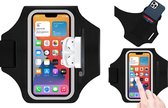 Pearlycase sportarmband hoes voor iPhone 12 Mini - iPhone 13 Mini - sport armband - hardloop telefoonhouder - ruimte voor pasjes/ airpodcase/ sleutel - 4.7 t/m 6.9 inch - zwart