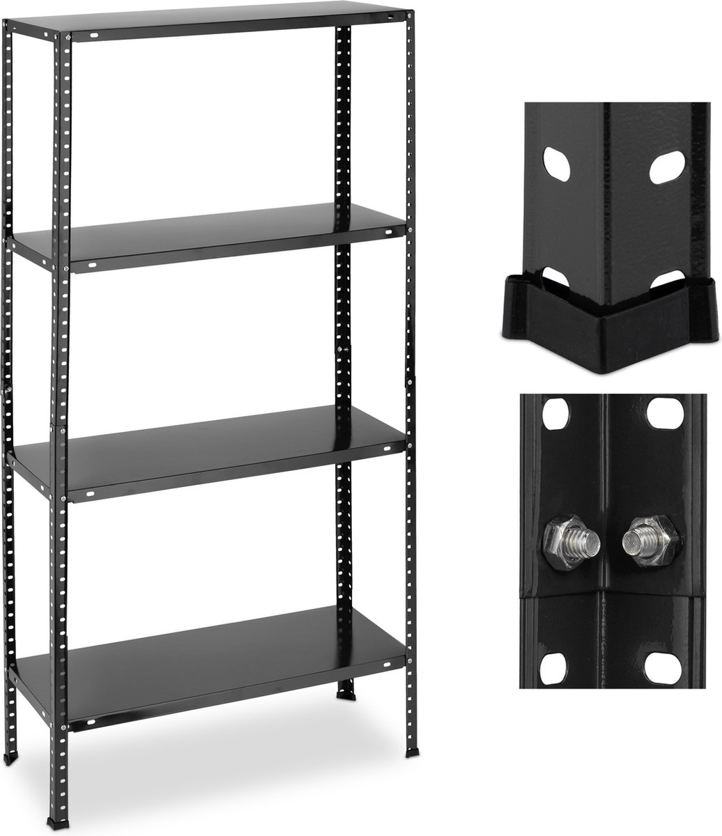 Relaxdays stellingkast metaal - 160 kg - stellingrek - 4 planken - voorraadkast zwart