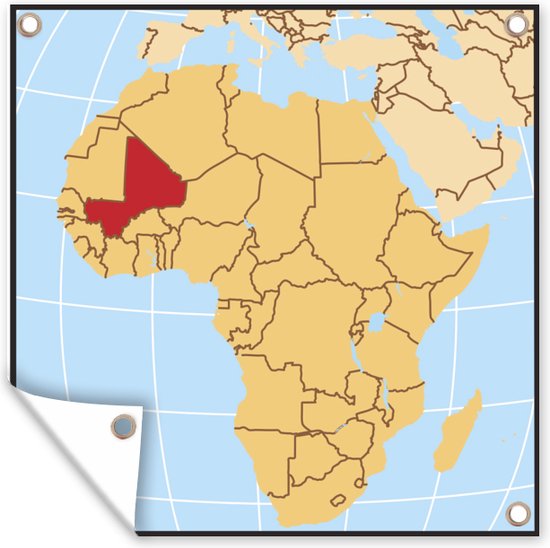 Affiche de jardin Illustration du Mali sur la carte africaine 100x100 cm - Toile de jardin / Toile d'extérieur / Peintures d'extérieur (décoration de jardin)