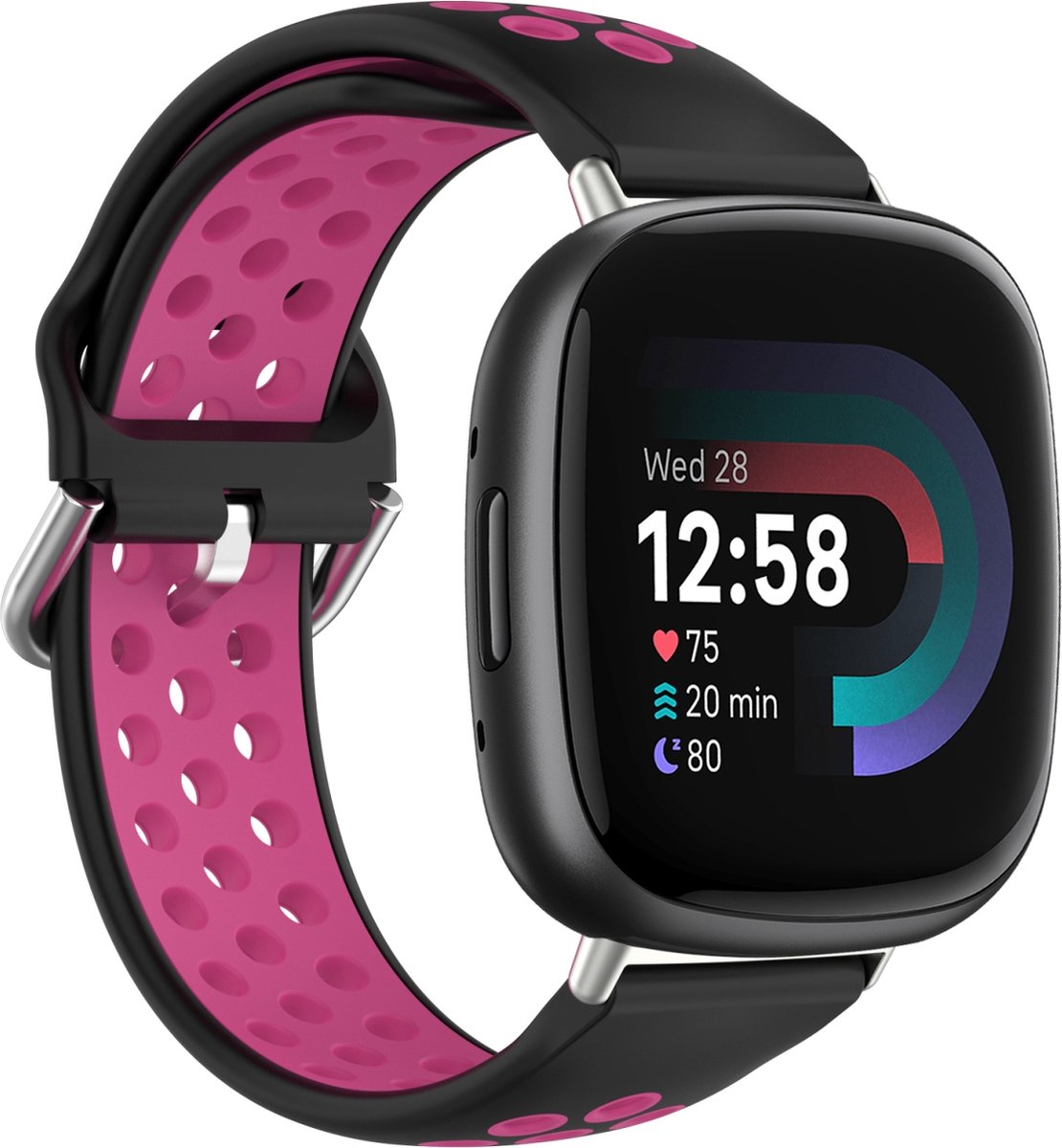 By Qubix - Geschikt voor fitbit Versa 3 & 4 / Sense 1 & 2 - Sport editie - Large - Zwart + roze