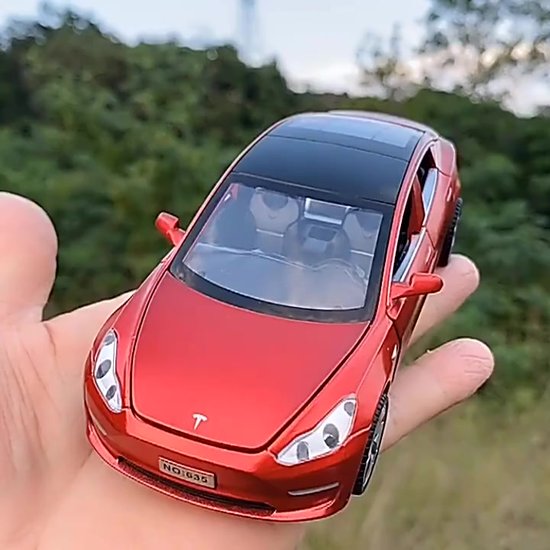 Tesla Model 3 - Voiture miniature - Son et lumière - Jouets miniatures -  1:32 - Zwart