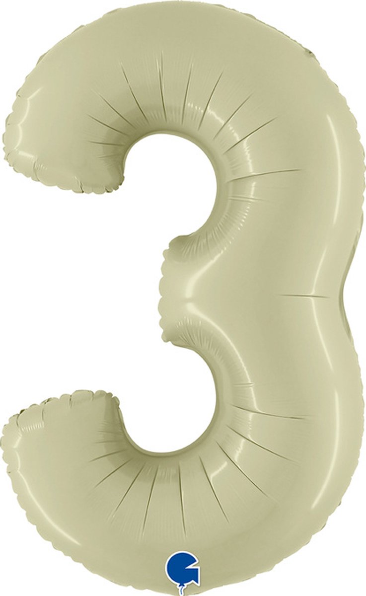 Folieballon Cijfer 3 Satin Olive green - 100 cm