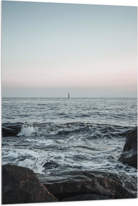 WallClassics - Drapeau - Vagues sur la mer sous un ciel doux - Photo 80x120 cm sur drapeau en polyester