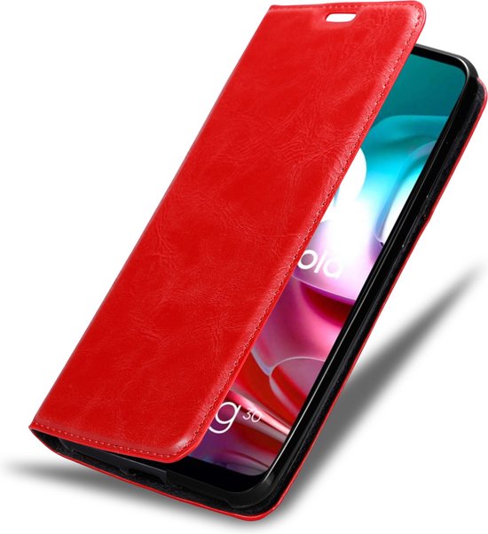 Cadorabo Hoesje geschikt voor Motorola MOTO G10 / G30 in APPEL ROOD - Beschermhoes met magnetische sluiting, standfunctie en kaartvakje Book Case Cover Etui