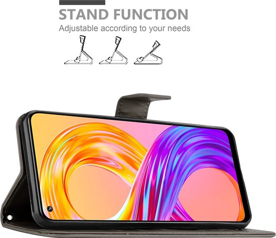 Étui Cadorabo pour Realme 8 4G / 8 PRO en GRIS FLORAL - Housse de protection à motif floral avec fermeture magnétique, fonction support et fentes pour cartes Book Case Cover Etui