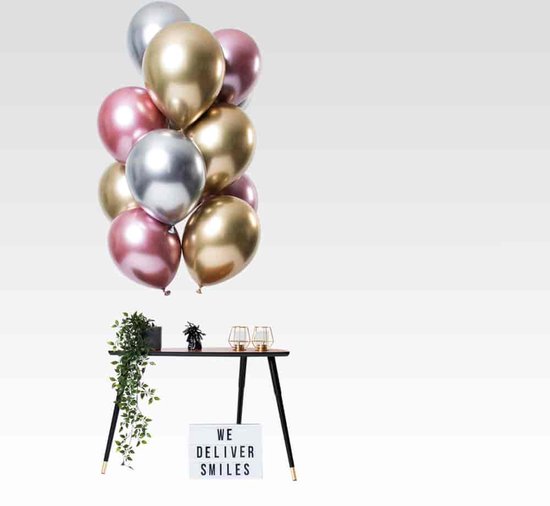Zilveren, Gouden en Roze Ballonnen Mix Chroom 33cm 12st