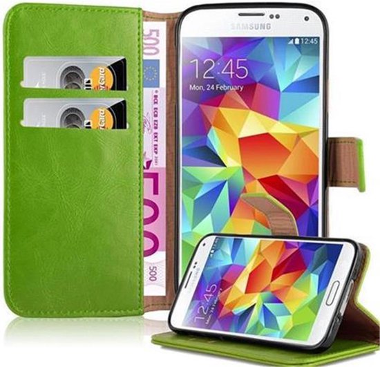 Cadorabo Hoesje geschikt voor Samsung Galaxy S5 / S5 NEO in GRAS GROEN - Beschermhoes met magnetische sluiting, standfunctie en kaartvakje Book Case Cover Etui