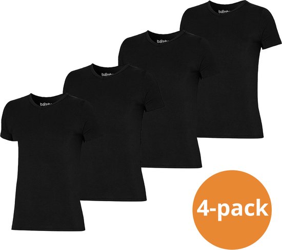 Apollo Bamboo T-shirts homme Basic Zwart - 4 t-shirts Bamboe noirs avec col en V- Taille S