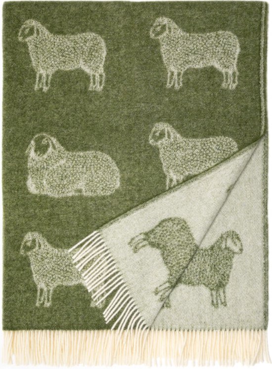 WOOOL Plaid - DOT SHEEP (Groen) - 130x190cm - Nieuw-Zeelandse Wol - Wollen Deken