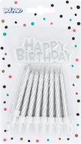 Boland - 16 Kaarsjes & topper 'Happy Birthday' zilver Zilver - Geen thema - Verjaardag