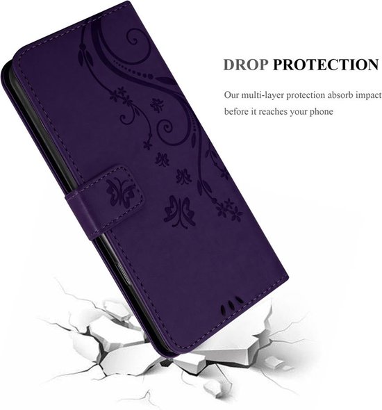 Cadorabo Hoesje geschikt voor Honor 8C in BLOEMEN DONKER PAARS - Beschermhoes in bloemmotief met magnetische sluiting, standfunctie en kaartsleuven Book Case Cover Etui