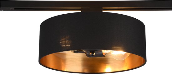 LED Railverlichting - Plafondlamp - Plafondverlichting - DUOLINE - 2 Fase - E27 Fitting - Rond - Mat Zwart/Goud - Textiel