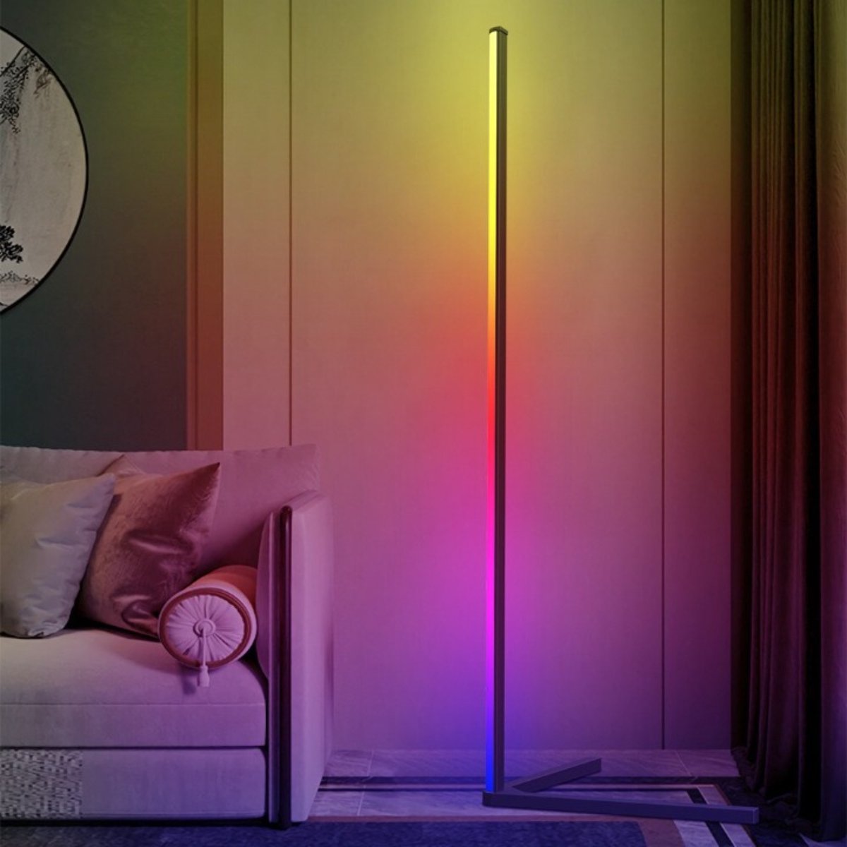 Moderne LED Vloerlamp RGB - App en afstandsbediening - Sfeerverlichting - Hoeklamp - Staanlamp - Led Verlichting Strip - Dimbaar - Voor Woonkamer - Zwart thumbnail 7