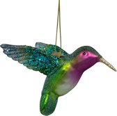 Ornament glass green/purple hummingbird H8.5cm