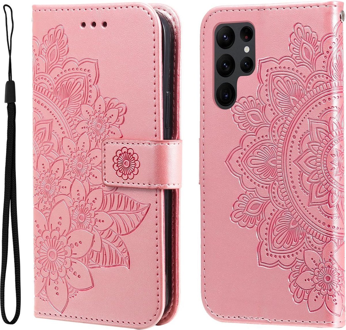 Mobigear Telefoonhoesje geschikt voor Samsung Galaxy S23 Ultra Hoesje | Mobigear Flowers Bookcase Portemonnee | Pasjeshouder voor 2 Pasjes | Telefoonhoesje voor Pinpas / OV Kaart / Rijbewijs - Magenta