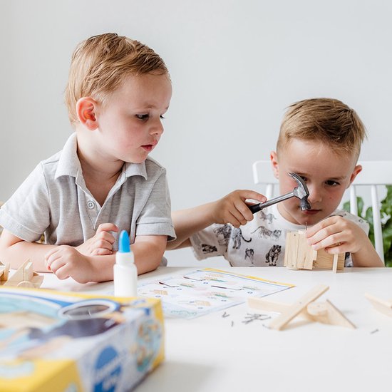 Totum Carpenter King junior Timmerset met hout en hamer - educatief constructie speelgoed bouwset - leren timmeren jongens en meisjes junior