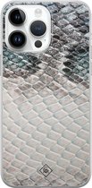 Casimoda® hoesje - Geschikt voor iPhone 14 Pro Max - Oh My Snake - Siliconen/TPU telefoonhoesje - Backcover - Slangenprint - Blauw
