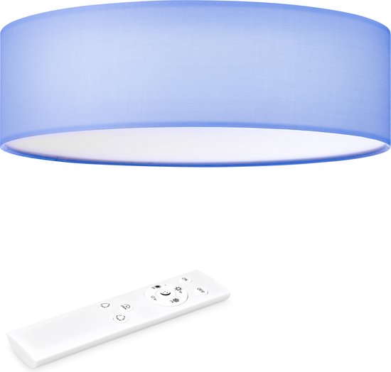 Navaris LED plafondlamp rond 22W Ø 40 cm - Stoffen plafonnière met warm wit licht - Dimbare LED lamp met afstandsbediening - Lichtblauw