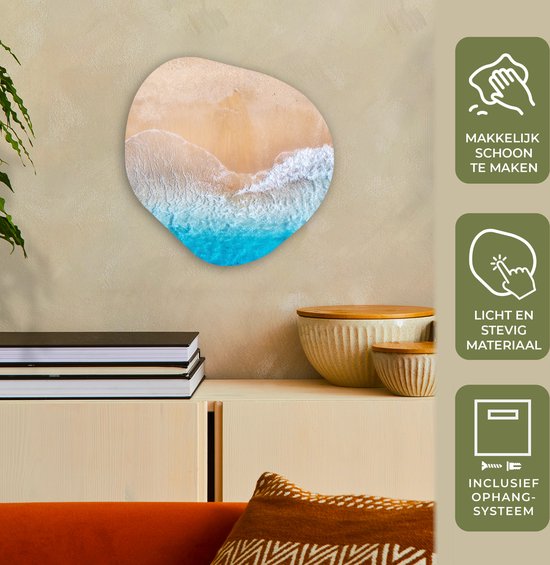 Décoration murale Organique - Décoration murale Plastique - Peinture Organique - Plage - Mer - Sable - Été - 40x40 cm - Forme miroir asymétrique sur plastique