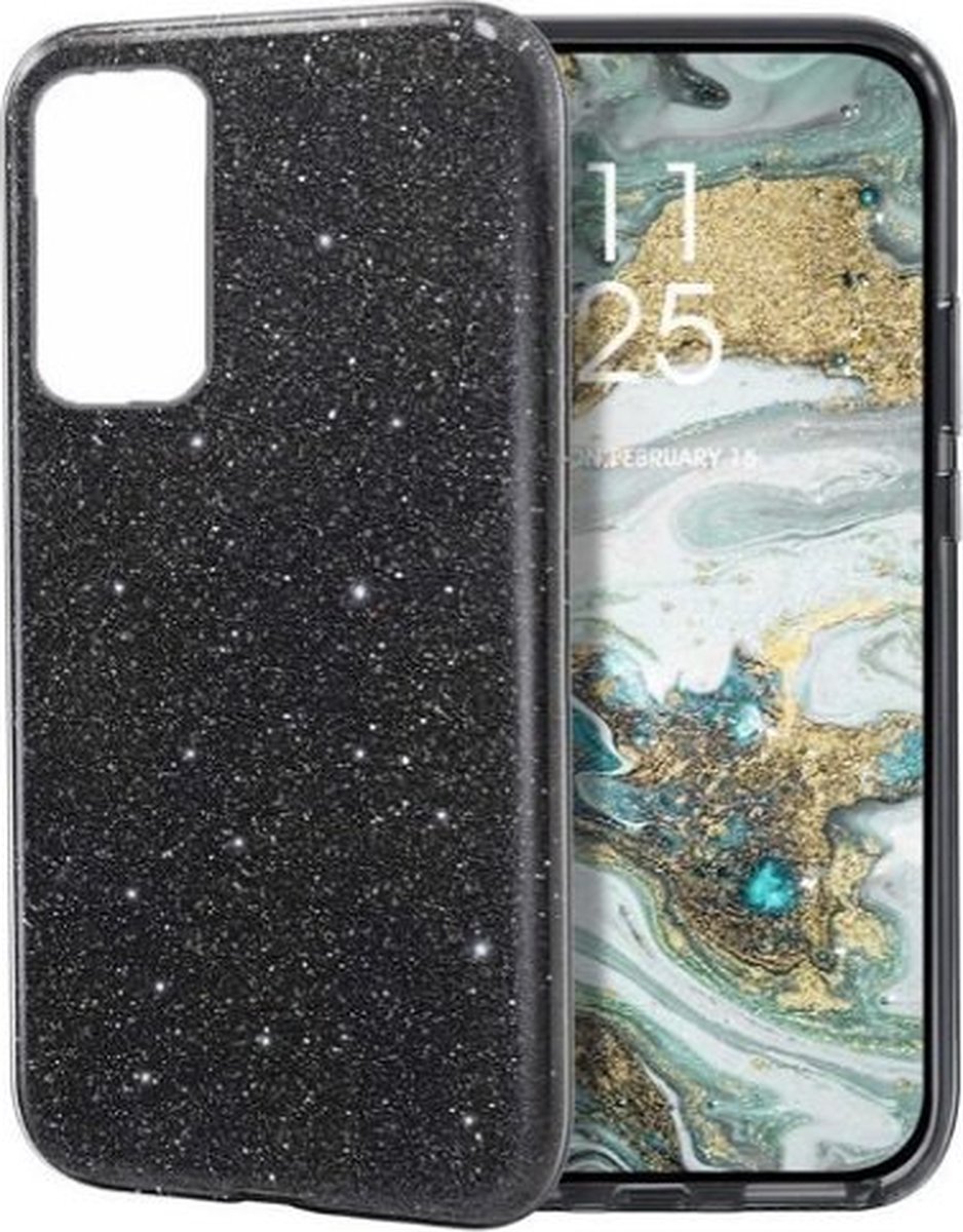 Huawei P40 Siliconen Glitter Hoesje Zwart