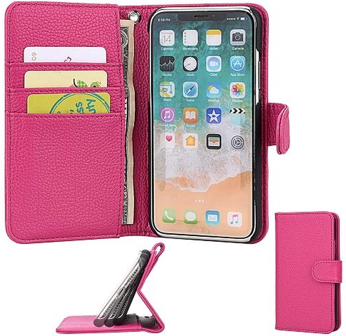 iPhone XR Leder Hoesje Met Pasjeshouder Bookcase Roze