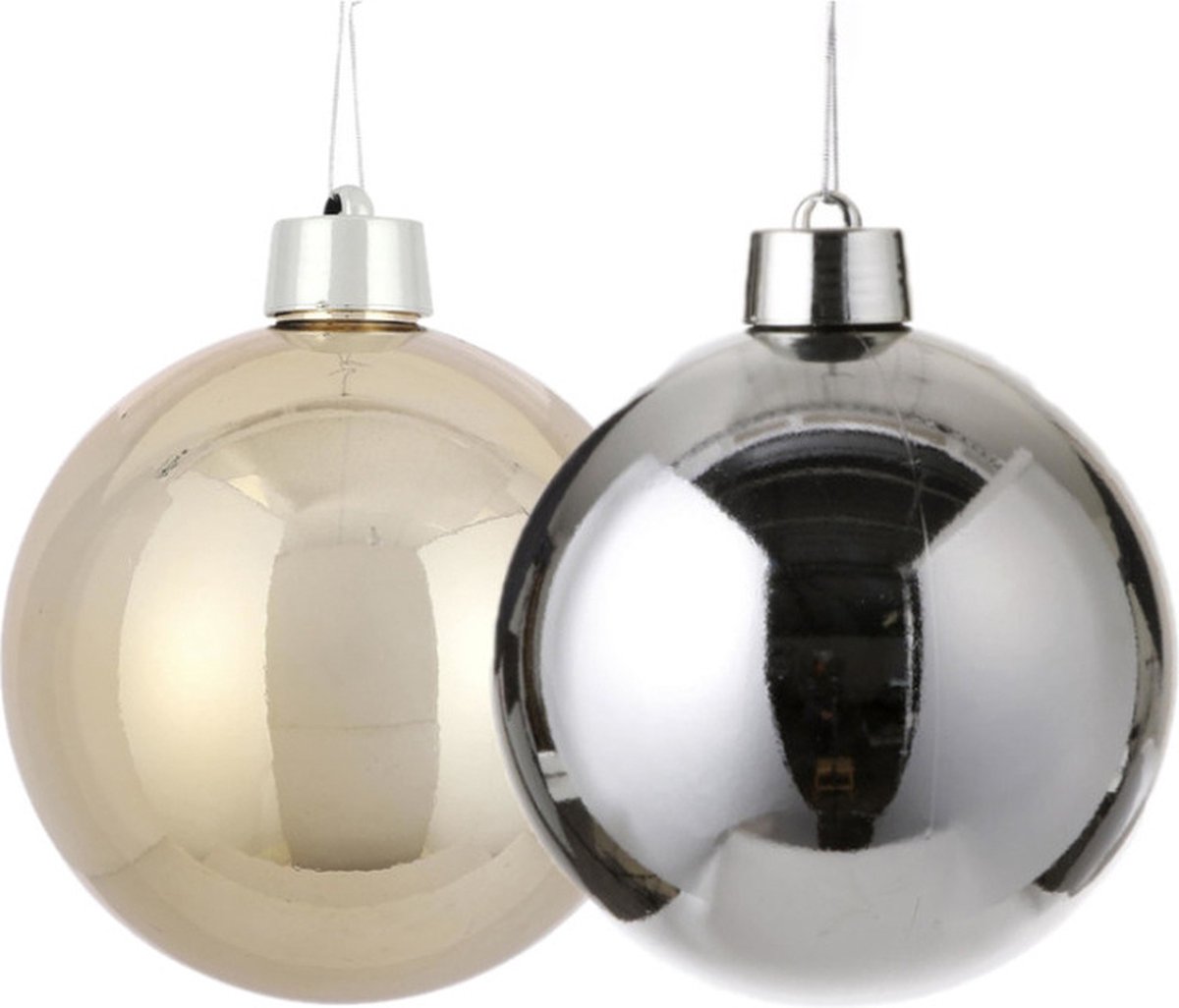 Grote kunststof kerstballen 20 cm - set 2x st - zilver en champagne