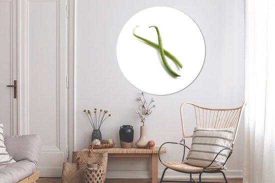 Haricots verts sur fond blanc Assiette en plastique cercle mural ⌀ 150 cm XXL / Groot format!