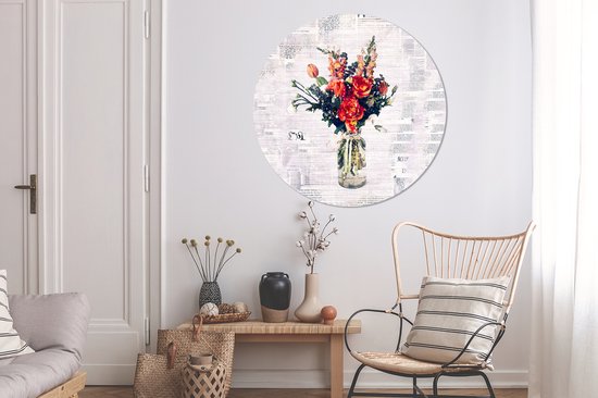WallCircle - Wall Circle - Wall Circle Indoor - Vase - Fleurs - Journal - 150x150 cm - Décoration murale - Peintures Ronds