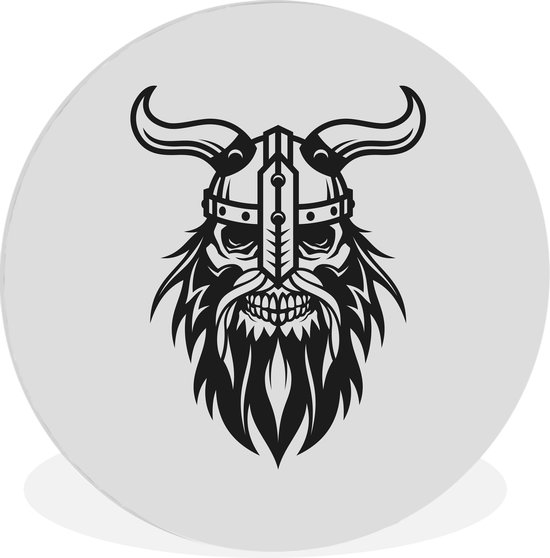 WallCircle - Wandcirkel ⌀ 60 - Illustratie van Viking schedel met helm met hoorns - Ronde schilderijen woonkamer - Wandbord rond - Muurdecoratie cirkel - Kamer decoratie binnen - Wanddecoratie muurcirkel - Woonaccessoires