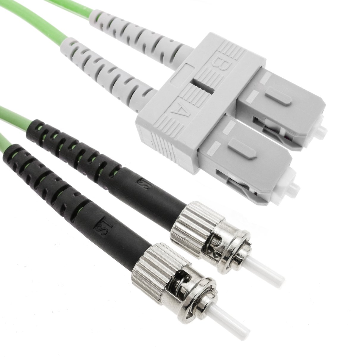 BeMatik - OM5 multimode glasvezelkabel duplex 50 µm / 125 µm ST / PC naar SC / PC 100 Gb 2 m