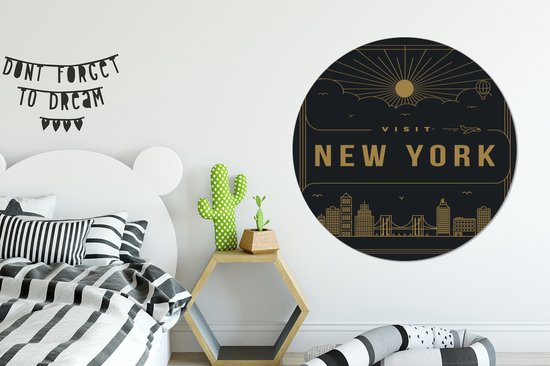 New York feuille de plastique cercle mur noir