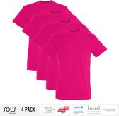 4 Pack Sol's Heren T-Shirt 100% biologisch katoen Ronde hals Roze Maat XL