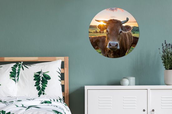 WallCircle - Cercle mural - Plastique - Vaches - Coucher de soleil - Nature - Animaux - Vache - Cercle mural - Cercle mural intérieur - Décoration murale ronde - Décoration murale ronde - 60x60 cm - Tableaux ronds