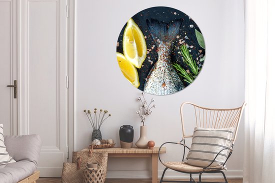 WallCircle - Wall Circle - Wall Circle Indoor - Poisson - Citroen - Herbes - 120x120 cm - Décoration murale - Peintures Ronds XXL