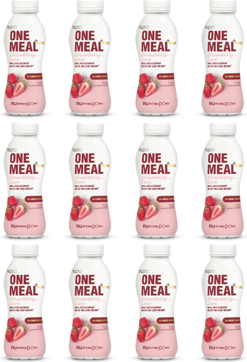 Nupo | One Meal + Prime Shake | Strawberry | Tray | 12 x 330 ml | Snel afvallen zonder poespas!