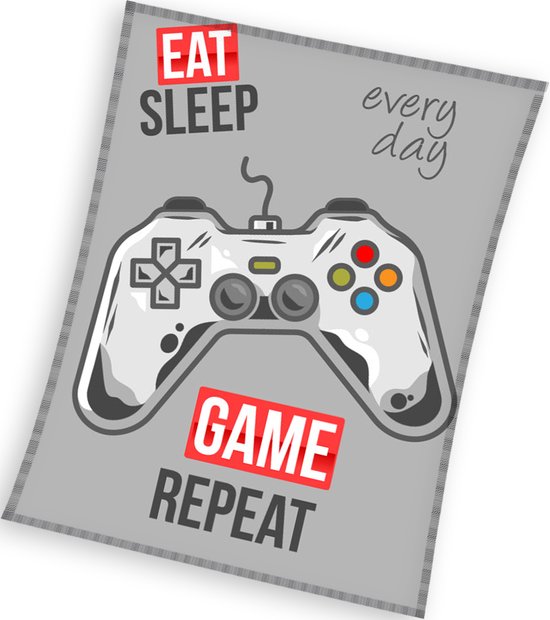 Gaming Fleeceplaid Eat Sleep Game Repeat - 150 x 200 cm - Coral Fleece