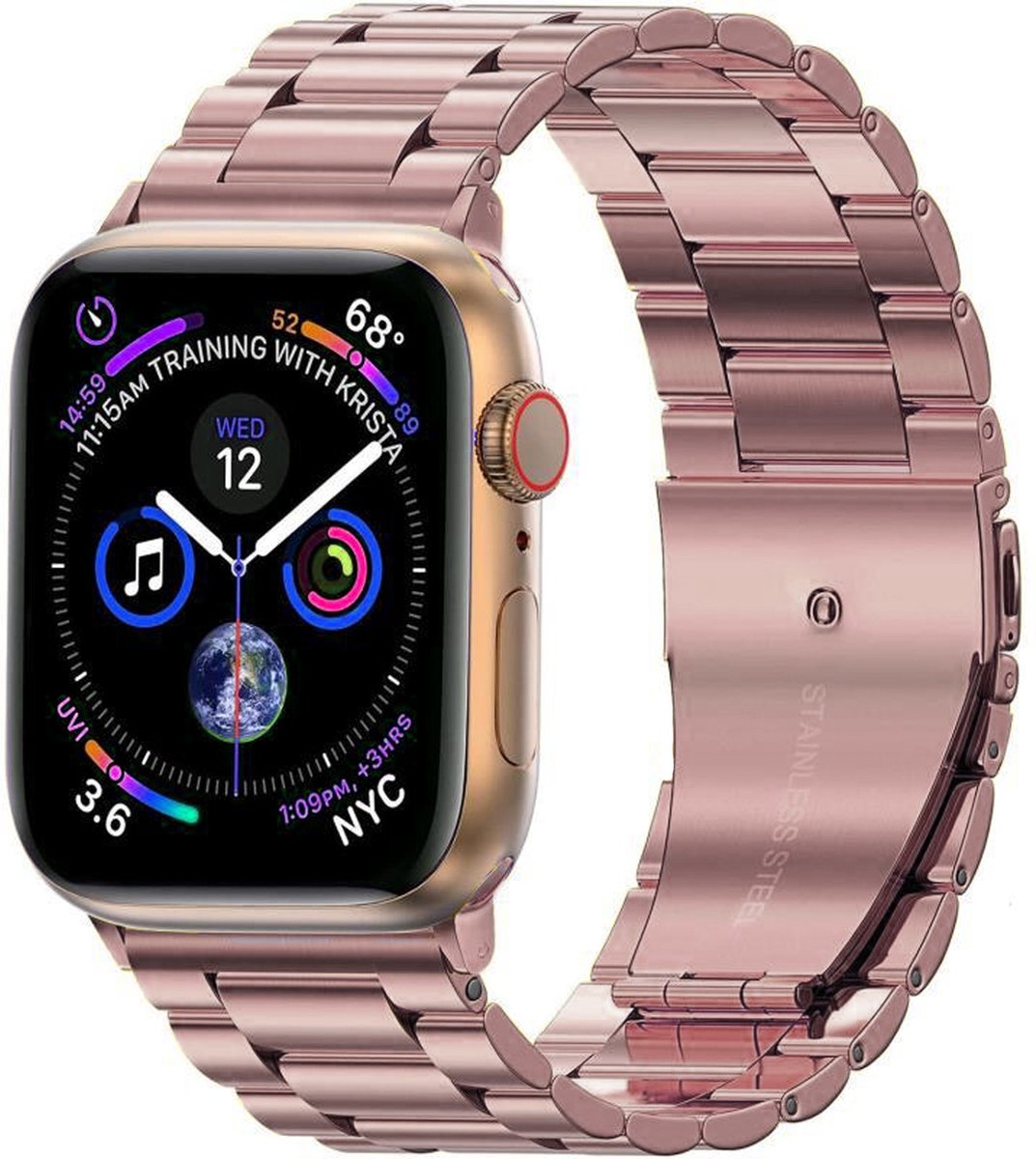 Metalen Bandje Geschikt voor Apple Watch 1-8 / SE (38/40/41 mm) Bandje Metaal - Horloge Band Schakel Polsband Geschikt voor Apple Watch 1-8 / SE (38/40/41 mm) Band - Rose Goud