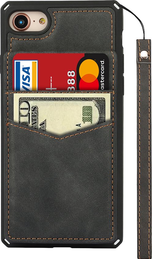 Étui à cartes pour Apple iPhone 8 | iphone 7 | Couverture arrière en cuir PU | Cas de téléphone de Luxe | Porte-cartes | Noir