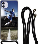 Hoesje met koord Geschikt voor iPhone 11 - Voetballer doet een volley - Siliconen - Crossbody - Backcover met Koord - Telefoonhoesje met koord - Hoesje met touw