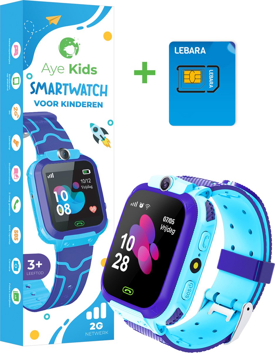 AyeKids Kinder Smartwatch Bel Functie SOS Knop Incl. Simkaart Zwart bol