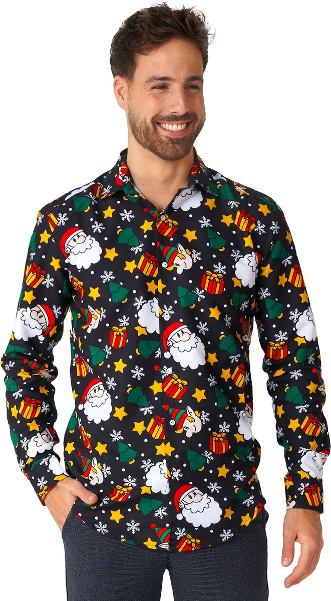 Suitmeister Santa Elves Black - Heren Kerst Overhemd - Kerst - Kerst Outfit - Zwart - Maat M