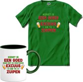 Kerst een goed excuus om te zuipen - foute bier kersttrui - T-Shirt met mok - Heren - Kelly Groen - Maat M