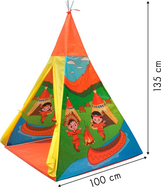 Tipi tent kinderen - 100x100x135 cm - Indianen print - oranje — afbeelding 2